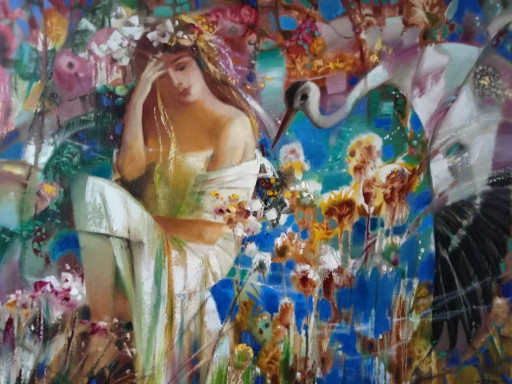 Peinture à l'Huile Originale Abstraite Figurative Fille Nature Été Indien