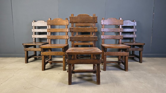 Image 1 of Vintage brutalistische eetkamerstoelen, set van 6 - jaren 60