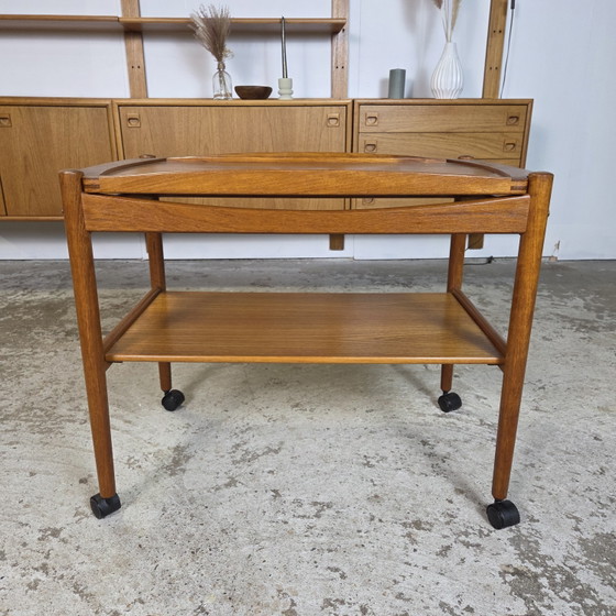 Image 1 of Poul Hundevad, vintage jaren 60 Teak trolley theewagen Deens