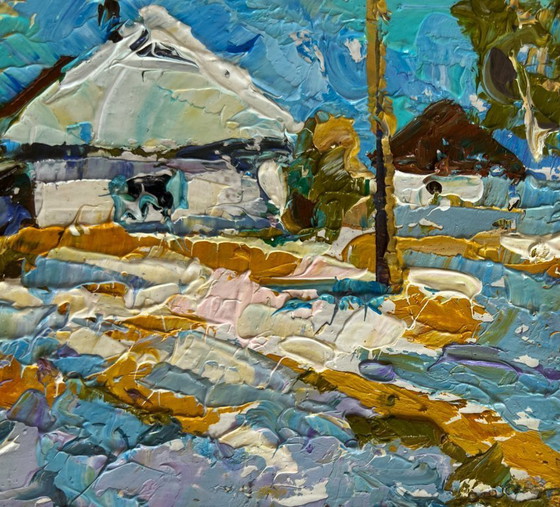Image 1 of Original Oil Painting Day Winter Landscape The first snow fell