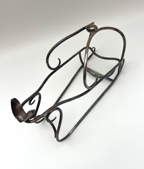Image 1 of Portabottiglie/cestino per bottiglie di vino vintage a forma di slitta – metallo argentato – fatto a mano
