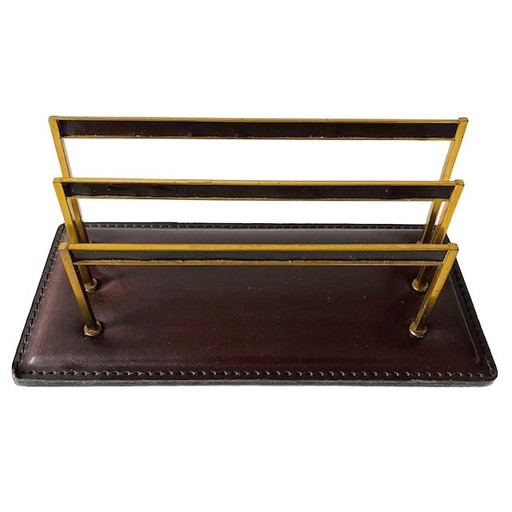 Vintage leather letter holder with leather and brass