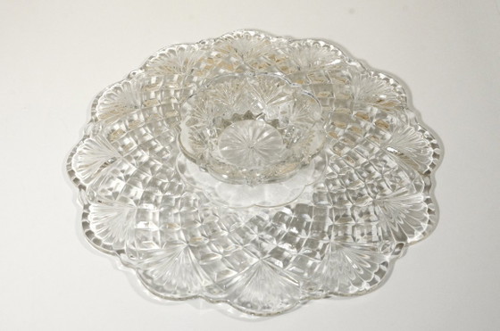 Plat sur pied en verre pressé, dans le style Pineapple de Smith Glass, 30x4cm, vintage – Accessoires de table (photo 4 of 5)