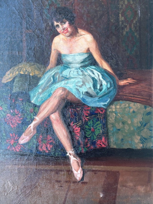 Oil on Canvas Ballerina Portrait, Neapolitan School, 1940s – schilderijen tekeningen (photo 2 of 13)