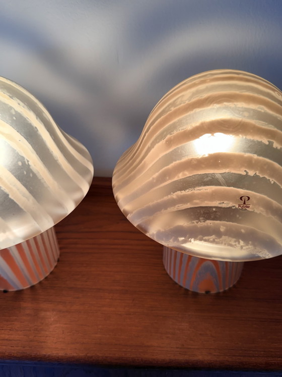 Image 1 of 2x vintage zebra mushroom table lamp, Peill & Putzler ‘70