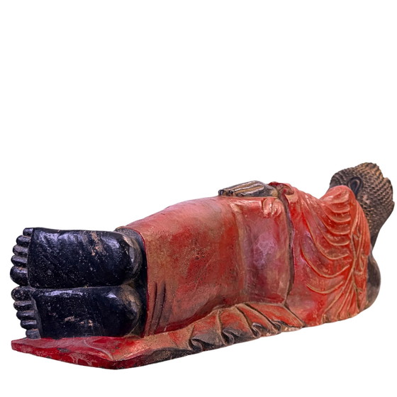 Antique Burmese Teak Wood Reclining Buddha – 19th Century – 102 cm – Sculpture (photo 11 of 11)