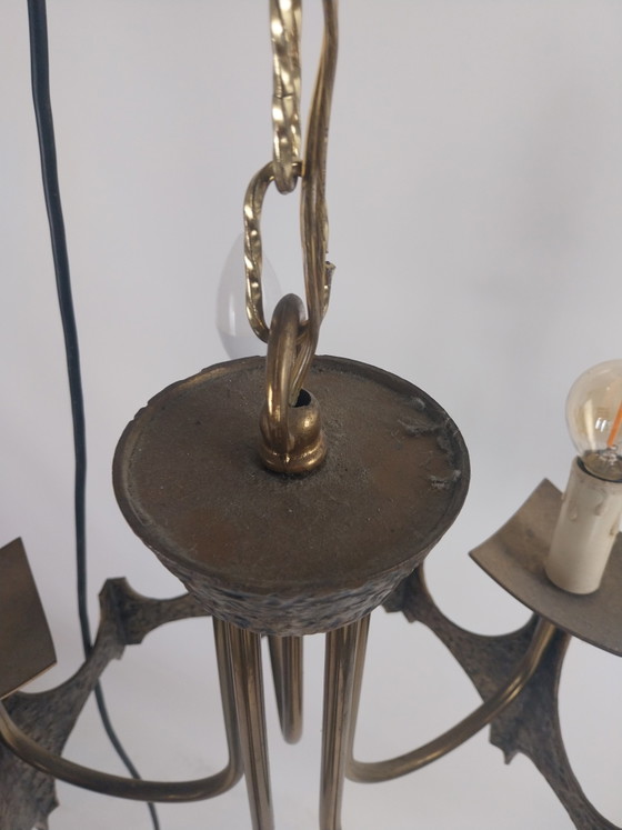 1 x Suspension brutaliste années 1970 par Moe Bridges. – Metal, Brass, Vintage (photo 6 of 9)
