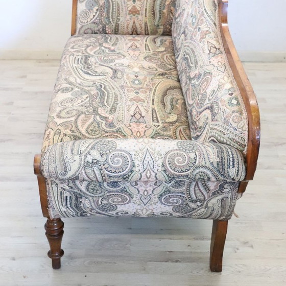 Image 1 of Antieke kleine sofa of chaise longue van walnoothout, Italië, 19e eeuw