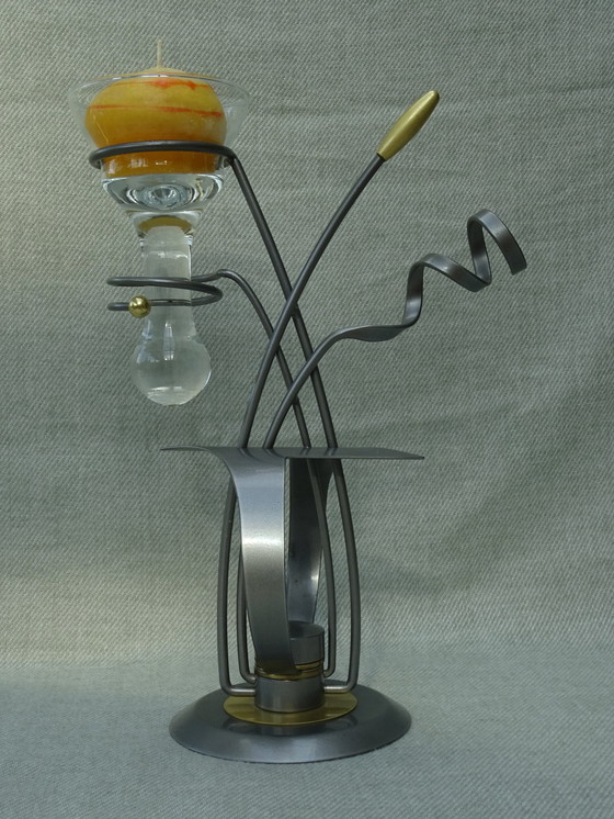 Image 1 of Portacandele vintage in metallo in vetro a goccia MCM Art Deco