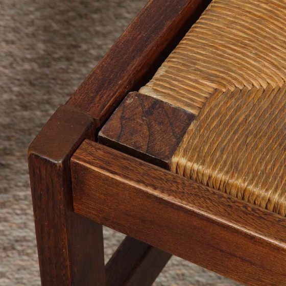 Image 1 of Set of 4 vintage solid wood and straw chairs, 1980