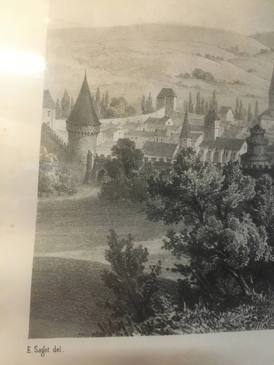 Grabado de la Abadía de Cluny enmarcado por E.Sagot finales del siglo XIX – Decoración de pared, Paper (photo 9 of 11)