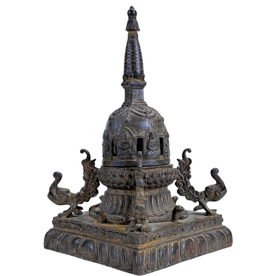 Quemador de incienso chaitya nepalí antiguo de bronce con Budas – finales del siglo XIX – Objetos decorativos (photo 2 of 11)