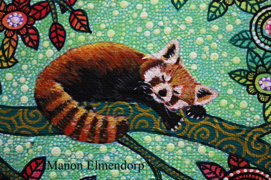 Image 1 of Unique Hand Painted Painting Red Panda New