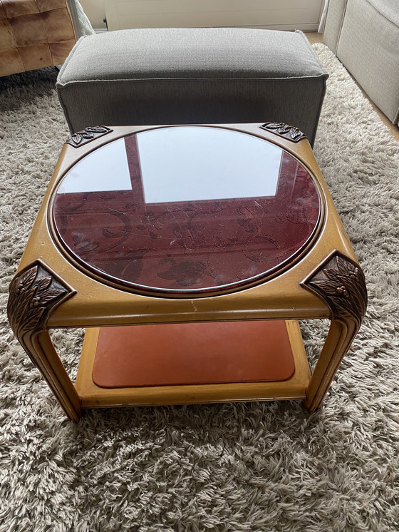 Image 1 of Tavolino da caffè vintage art déco in vetro, velluto e pelle