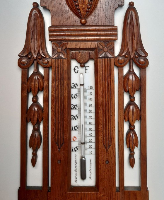 Stazione meteorologica barometro Art Nouveau/Art Deco – Karel van Buren, Vetro, Legno (photo 7 of 21)