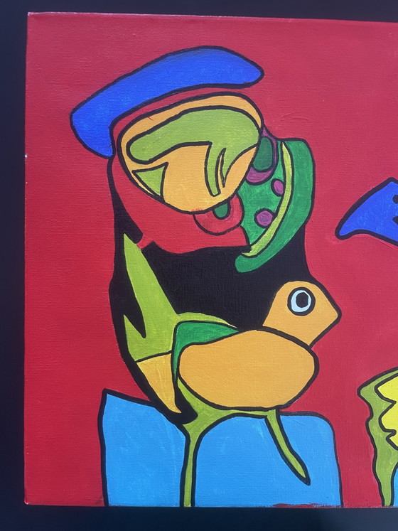 Image 1 of Abstract colorful acrylic painting on canvas | COBRA style | 40 x 30 cm