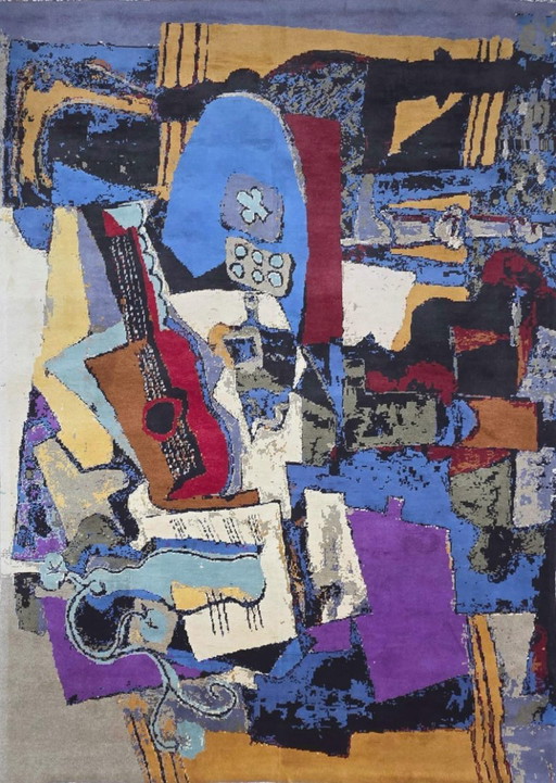 Handgeknoopt wollen tapijt – Pablo Picasso Gitaar Kubisme Kunst, 260x190cm – vloerkleden en tapijten, Wool