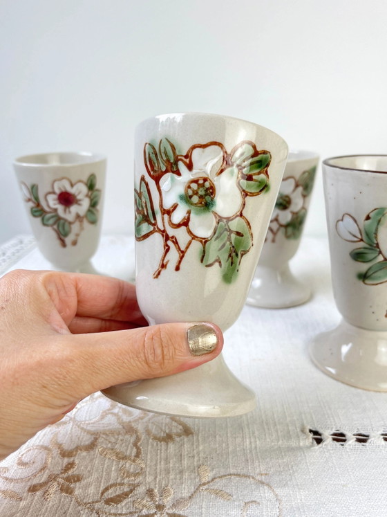 5 Vintage Stoneware Mazagrans, Floral Pattern, Made in Korea, 1980 – Crockery (photo 8 of 10)
