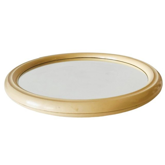 Vintage mid-century retro round Space Age Tiger wall mirror beige plastic 1970s (photo 5 of 7)