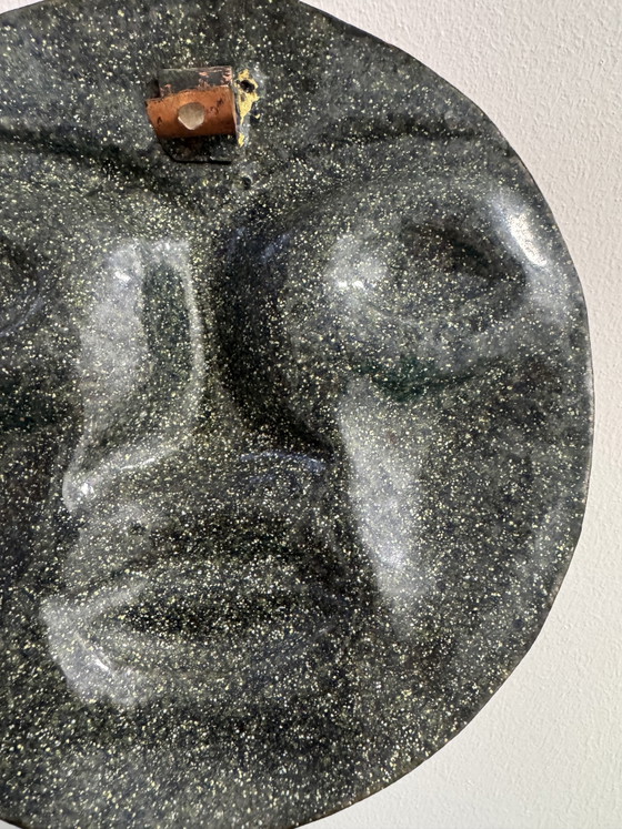 Image 1 of 1960s repoussé and enameled brass face sculpture