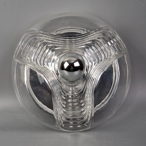 Vintage Space Age Ceiling Lamp - Peill & Putzler "Wave" / "Futura" - 1970s Germany - Glass & Metal - Ø 32 cm. Round ceiling lamp
