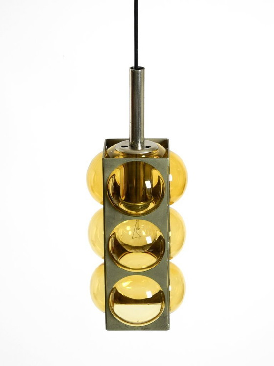 Image 1 of Beautiful 1960s Space Age pendant lamp by Temde made of glass and nickel-plated metal