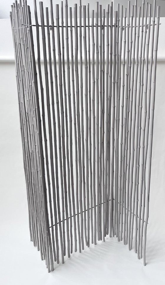Image 1 of BAMBOE kamerscherm, kamerscherm, rotan, grijs geverfd, set van 3