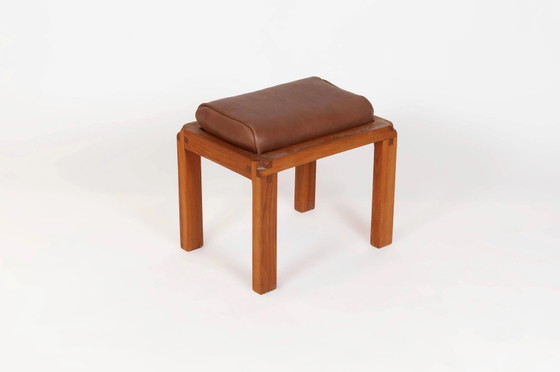 Pierre Chapo, coiffeuse, tabouret et pouf 1989, Bureaux, Cuir, Bois, Marron, Design (photo 2 sur 8)