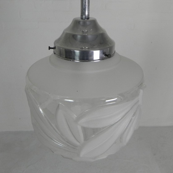 Image 1 of Lampada a sospensione Art Déco con paralume in vetro smerigliato, anni '30