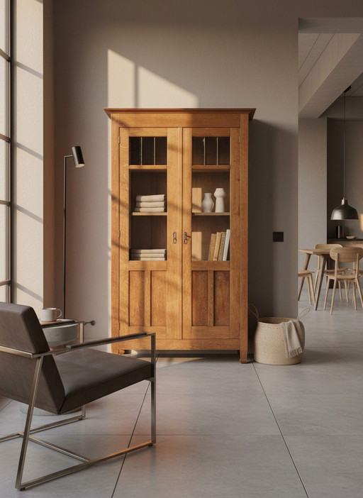 Armario antiguo, librería escolar de Ámsterdam, estilo Art Déco. – boekenkasten, Wood, Glass (photo 2 of 11)