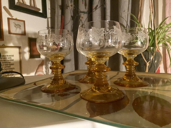 Image 1 of 6 verres Römer, jaunes, 0,2, verres à vin allemands vintage