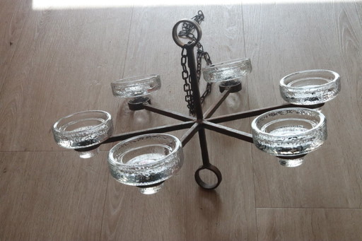 Vintage Zweedse Smeedijzeren Kroonluchter Van Erik Hoglund In Mid-Century Model/Brutalistische Stijl