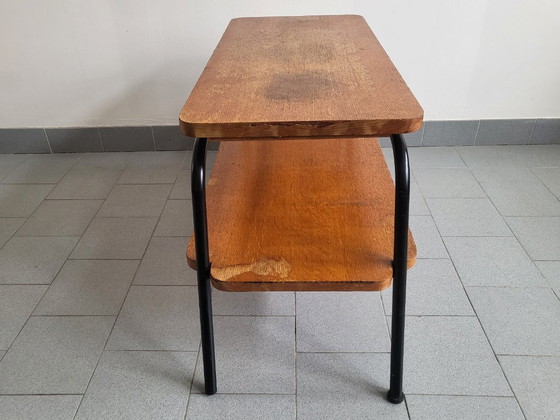 Image 1 of Tavolino da caffè/portariviste vintage anni '50 in acciaio e faggio - Stile Rockabilly Zazou