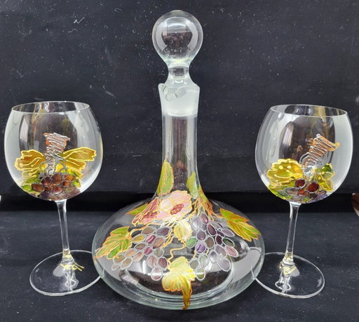 Set di 3 bicchieri da vino dipinti a mano Cristal d'Arques France