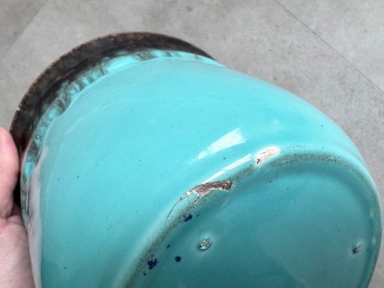 1x Grote Vintage Turquoise Keramiek Bloempot – Plantenbak, Ceramic (photo 7 of 7)