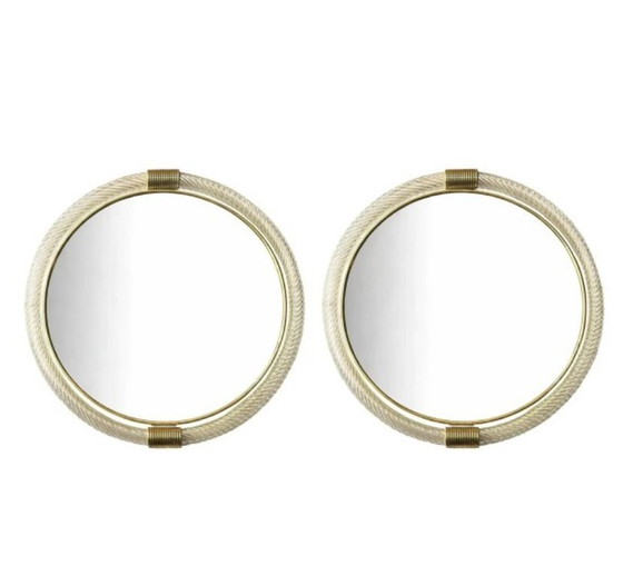 Image 1 of Coppia di specchi da parete in vetro di Murano "Torciglione" veneziano con dettagli in foglia d'oro