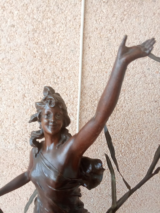 Originele Art Nouveau tafellamp, 80 cm, 3 lichtpunten, dimbaar, brons