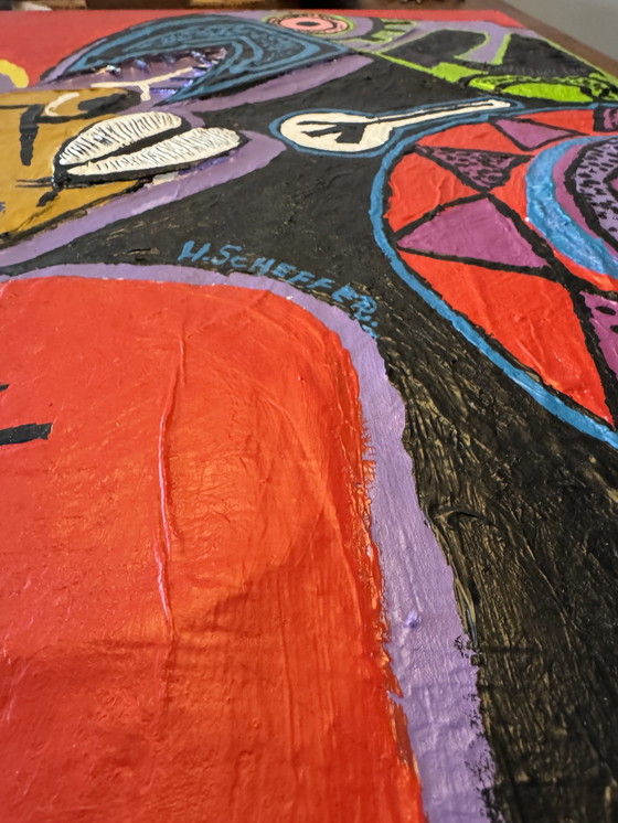 Image 1 of Harold Scheffer “ Red Reggae 1 “   70x70 cm. 