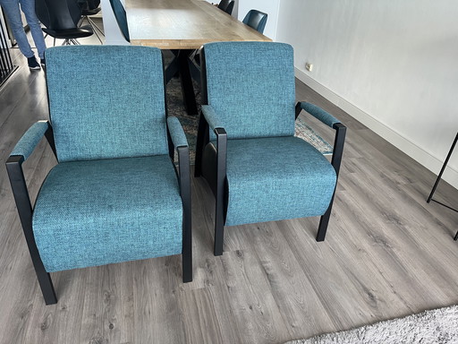 2 Poltrone Grandola, Tessuto/Pelle Turchese/Betrol/Nero