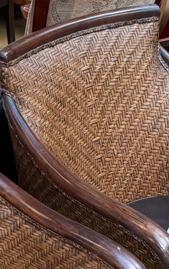 Two vintage armchairs in wicker and leather, Wood, Brown (photo 4 of 5)