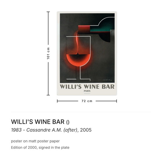 Image 1 of WILLI'S WINE BAR 1983 - Cassandre A.M. (dopo) poster 2005
