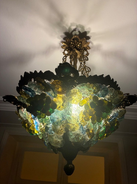 Image 1 of Vintage Murano-style chandelier with a unique bunch of grapes design.