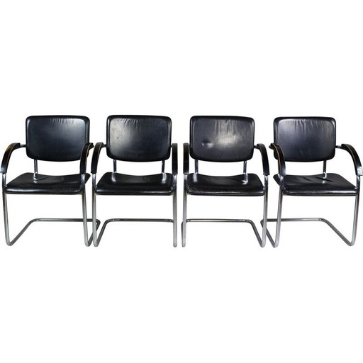 Set di 4 poltrone vintage in tubolare d'acciaio