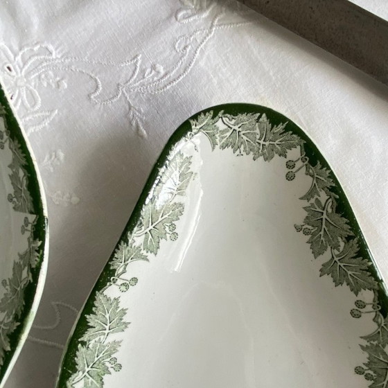 Image 1 of Set of 3 small earthenware serving dishes from Saint Amand et Hamage, green Platane pattern