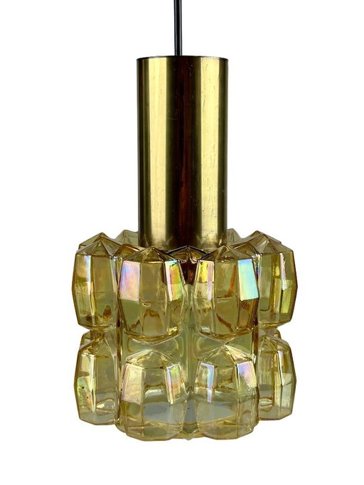 60s 70s ceiling lamp Glashütte Limburg Germany glass & brass Space Age