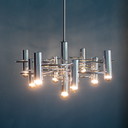 Lampadario vintage cromato di Gaetano Sciolari