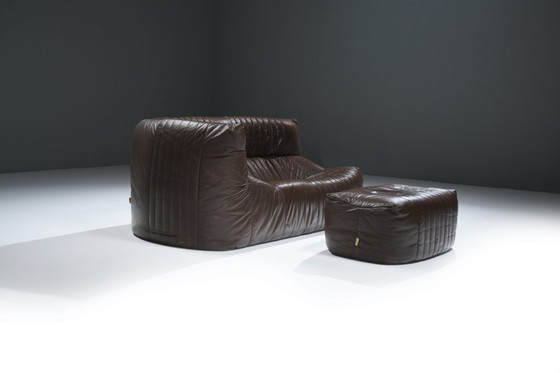 Image 1 of Zeldzame bruine leren Aralia loungebank van Michel Ducaroy voor Ligne Roset Frankrijk