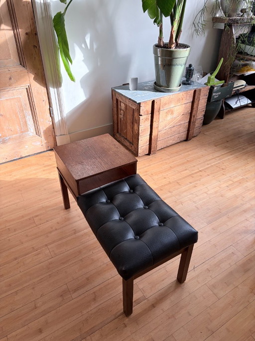 Vintage-antiek mid century Telefoonbankje leer