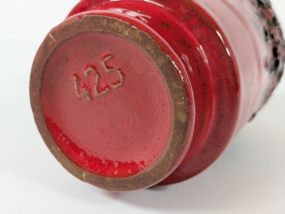 Image 1 of Westdeutsche Fettlava-Vase von Kreutz aus der Jahrhundertmitte, rot-schwarze Glasur, 15 cm, 1960er Jahre