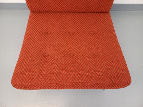 Image 1 of Fauteuil chauffeuse moderniste vintage en tissu et métal chromé des années 60 70